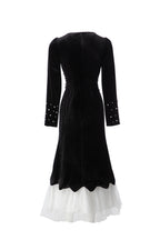 Black Velvet Mermaid Dress with Pearl Embellishments & Tulle Hem SP10114