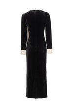 Women's Black Velvet Midi Dress with Pearl Collar & Contrast Bow Tie SP10108