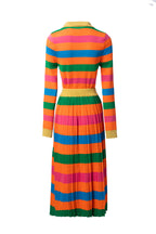 Rainbow Striped Knit Polo Top & Pleated Skirt Set SP10007