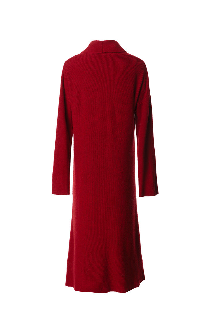 Turtleneck Dress & Long Knit Cardigan Two-Piece Set SP10097