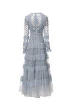 Light Blue Sequin Ruffled Tulle Tiered Maxi Dress – French Luxury Evening Gown SP10010