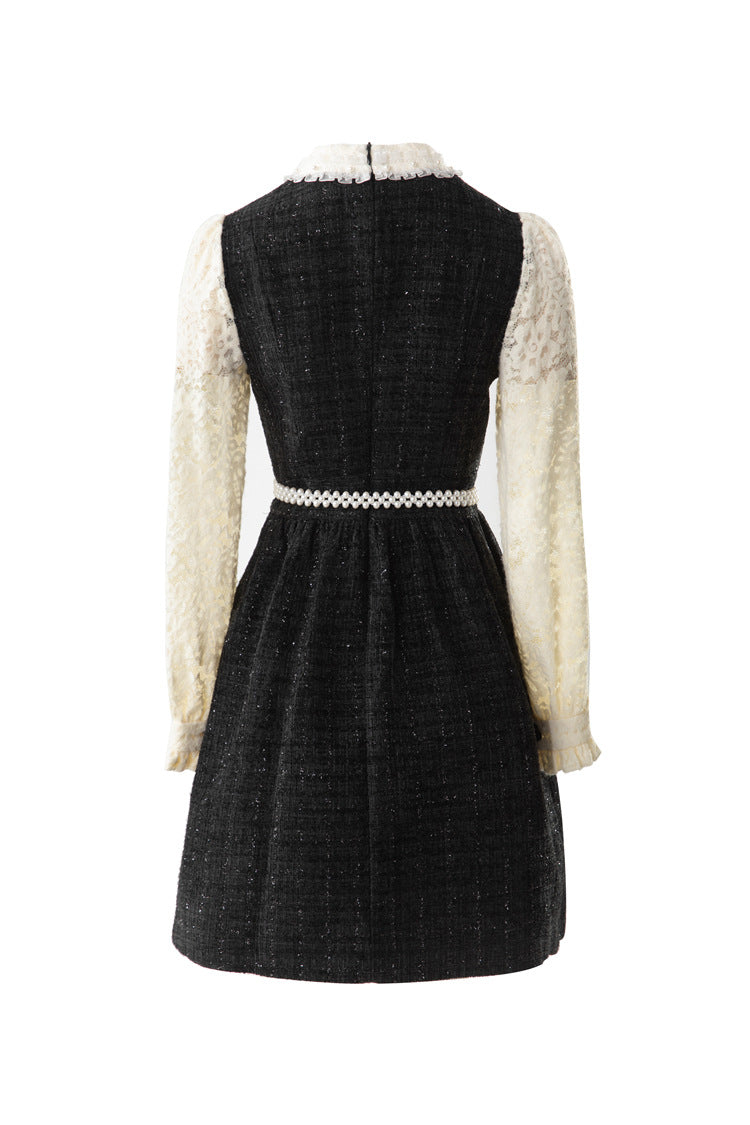 Lace Sleeve Tweed Mini Dress with Pearl Belt SP10088