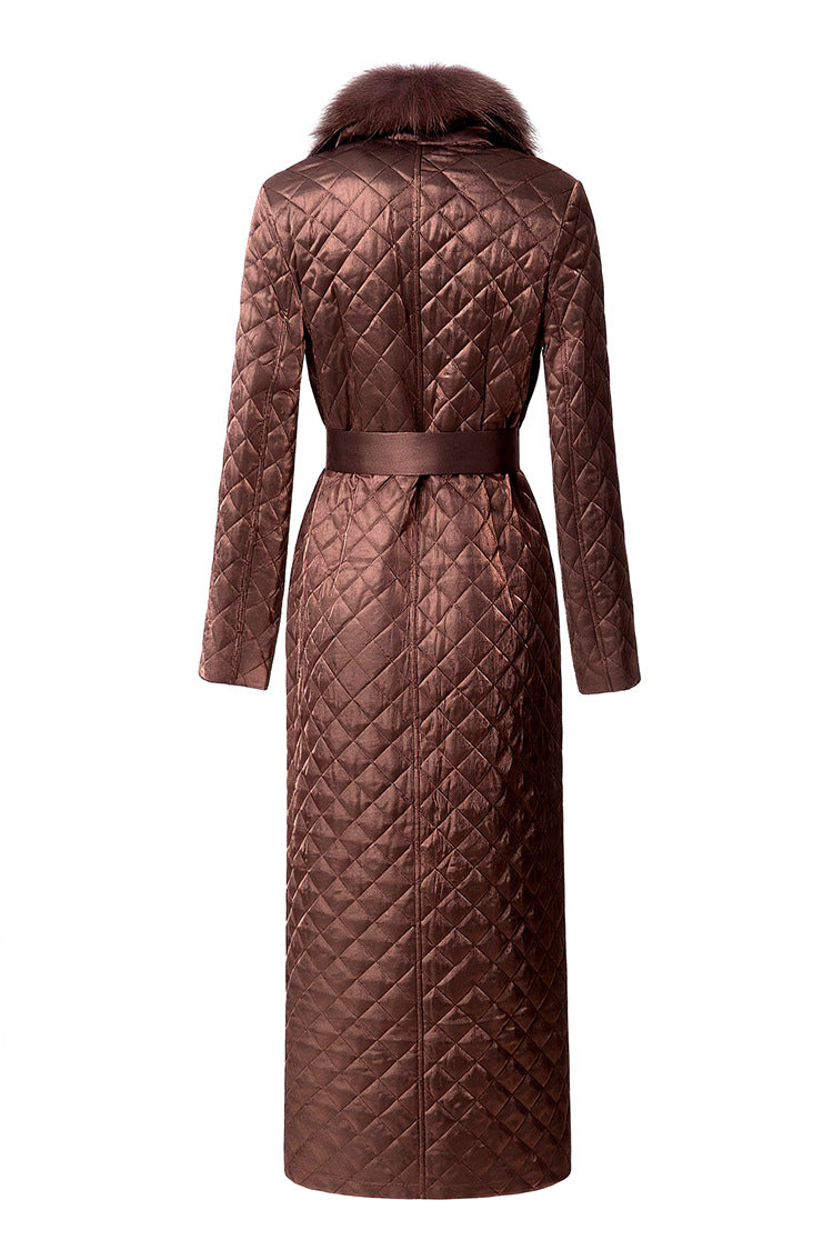 Detachable Fur Collar Quilted Velvet Maxi Coat SP10100