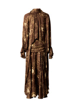 Brown Floral Print Bow Tie Neck Loose Maxi Dress SP10041