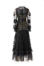 Sequin Embellished 3D Floral Tiered Tulle Maxi Dress SP10086