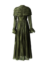 Olive Green Satin Draped Shawl Maxi Dress SP10053