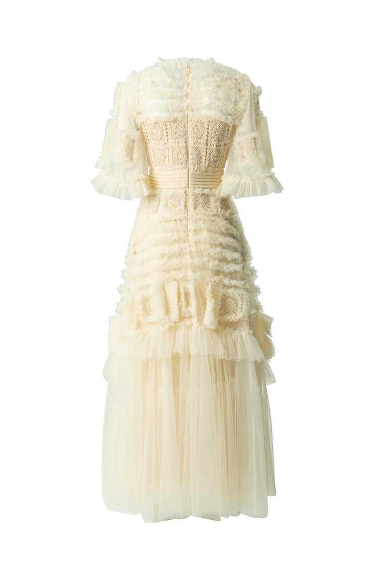 Cream Crochet Lace Tiered Tulle Cake Dress SP10056