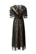 Black Lace Fake Two-Piece Ruffled Sleeve Maxi Dress SP10043