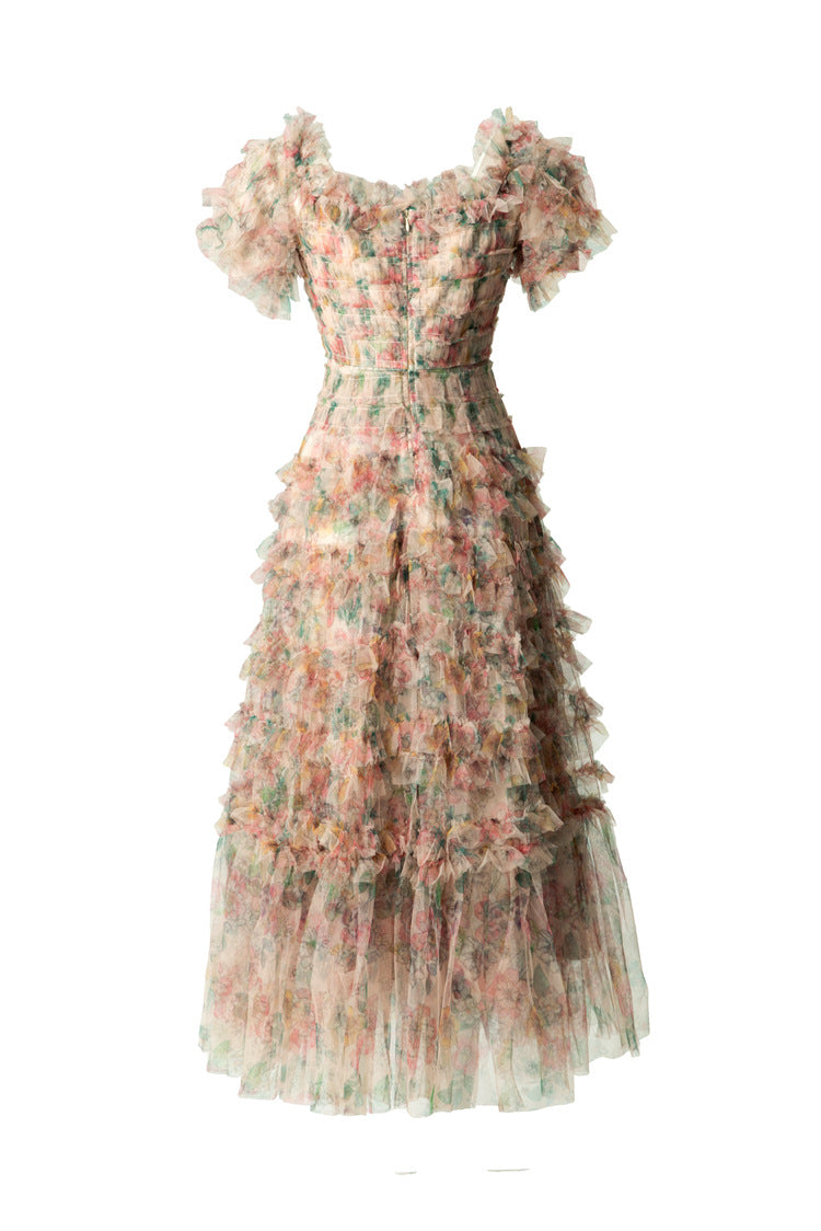 Floral Print Tiered Ruffle Tulle Midi Dress SP10042