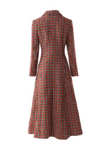 Red Plaid Tweed Double-Breasted Maxi Coat Dress SP10079