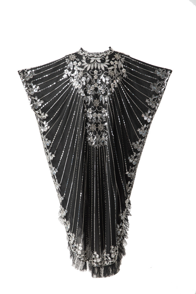 Silver Sequin Embellished Boho Kaftan Maxi Dress SP10068
