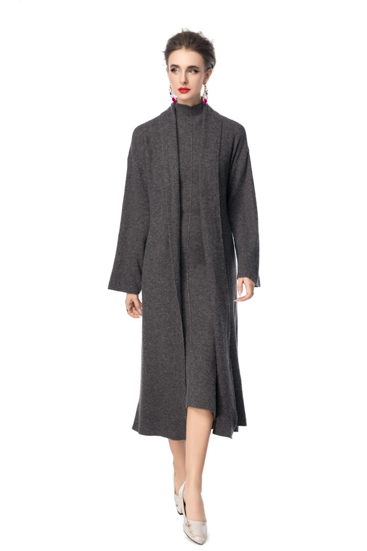 Turtleneck Dress & Long Knit Cardigan Two-Piece Set SP10097