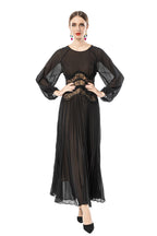 Sheer Puff Sleeve Embroidered Waist Pleated Midi Dress SP10094