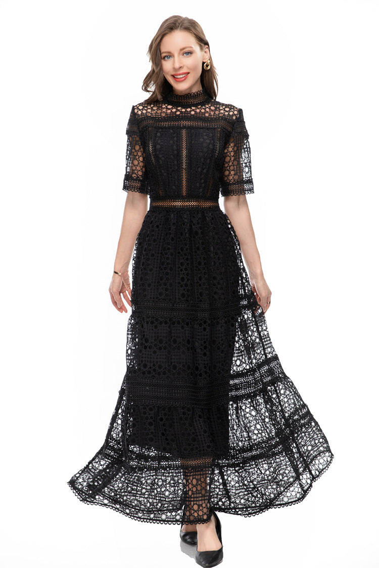 White Crochet Lace Tiered Maxi Dress – French Luxury SP10013