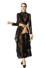 High Neck Lace Ruffle Hem Maxi Dress with Detachable Belt SP10045