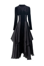 Black Velvet Layered Organza Maxi Dress – French Elegant Evening Gown SP10009