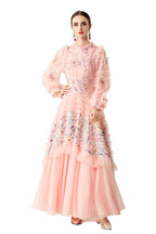 Ruffled High Neck 3D Floral Tiered Tulle Maxi Dress SP10083