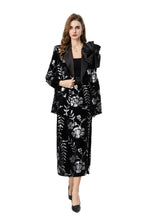 Burgundy Velvet Sequin Floral Blazer & Pencil Skirt Set SP10020