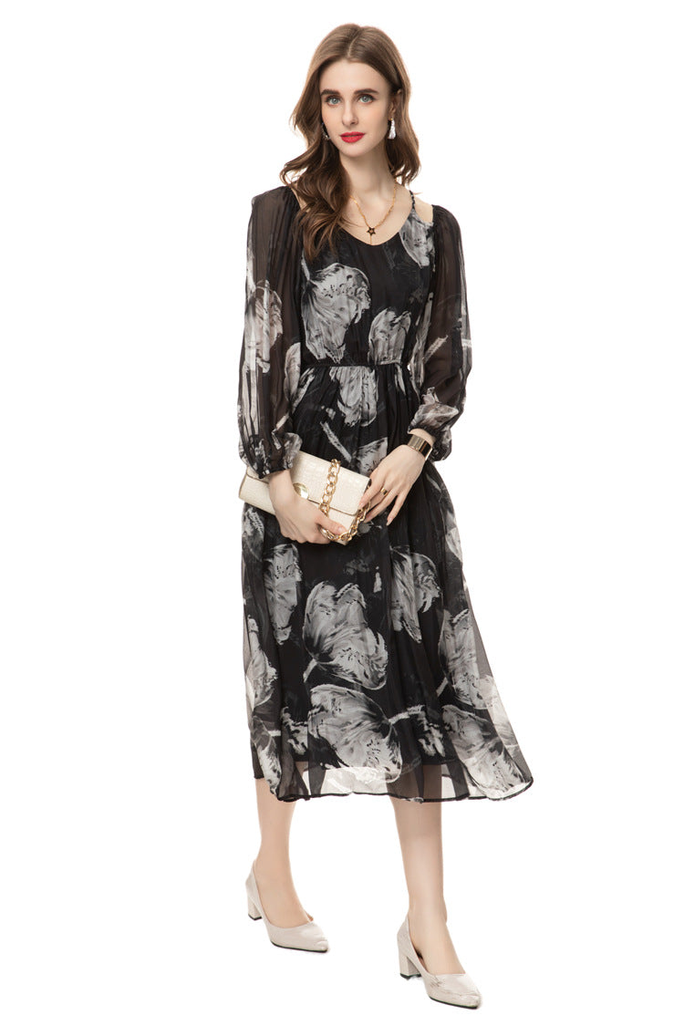 Silk Asymmetrical V-Neck Cinched Waist Midi Dress – French Luxury SP10029