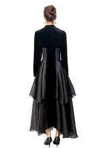 Black Velvet Layered Organza Maxi Dress – French Elegant Evening Gown SP10009